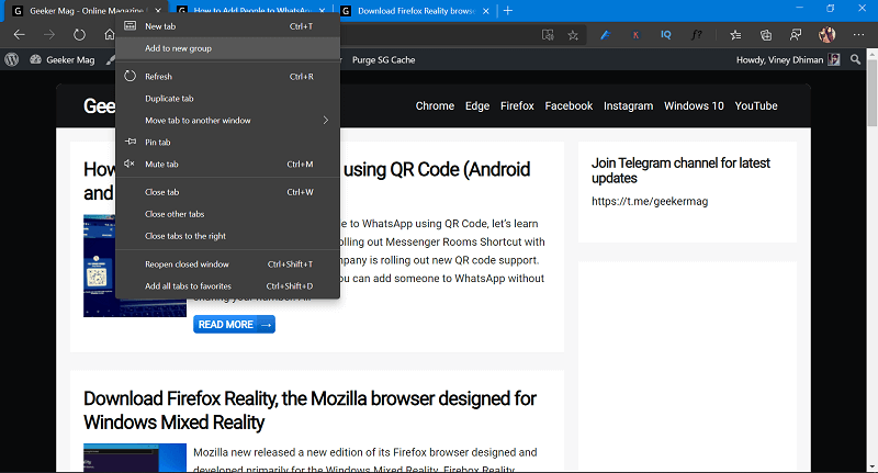 add to new tab group in microsoft edge