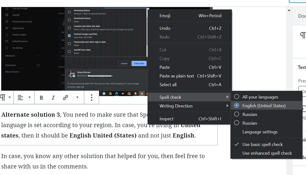 Chrome spell check language