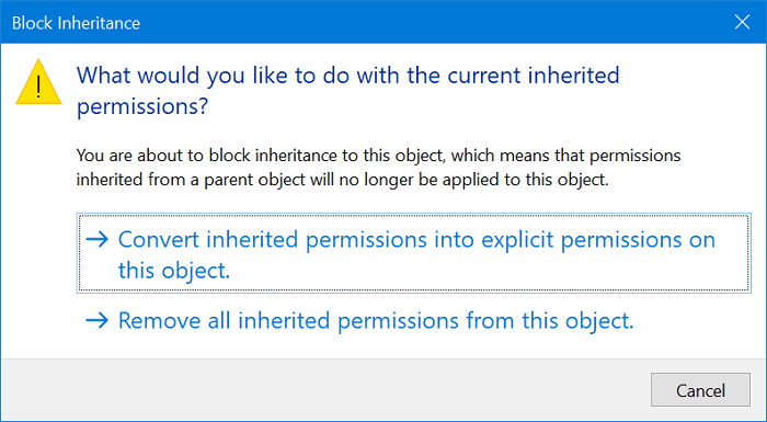 Convert inherited permissions into explicit permission on this object