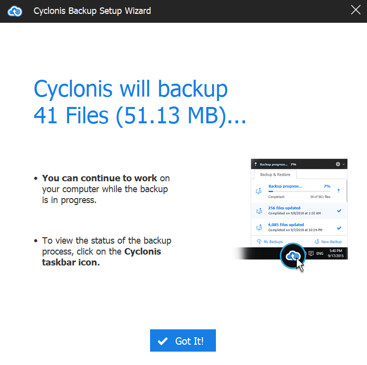 cyclonis backup data