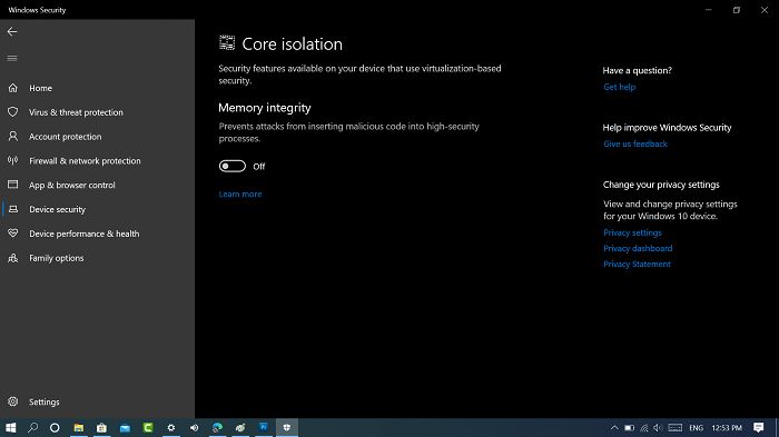Disable Memory integrity in windows 10