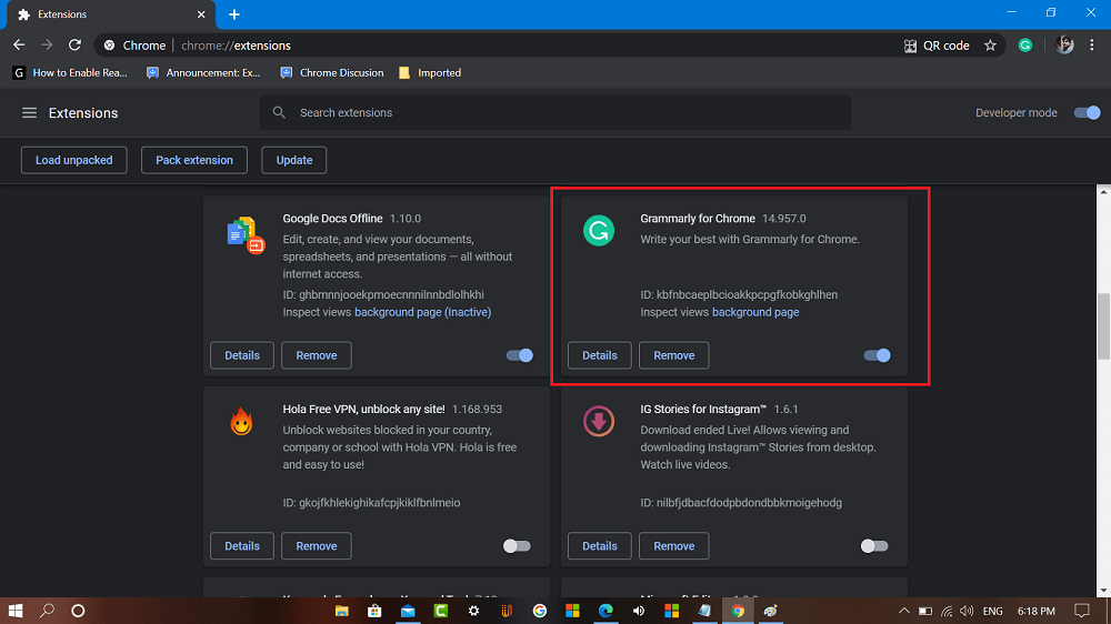 Disable grammarly extensio for chrome