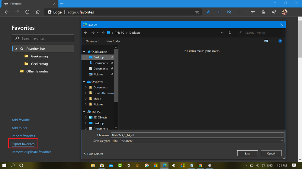 export bookmark html file from edge