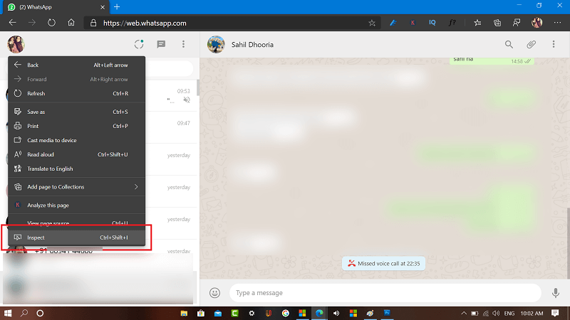 launch inspect element in whatsapp for web