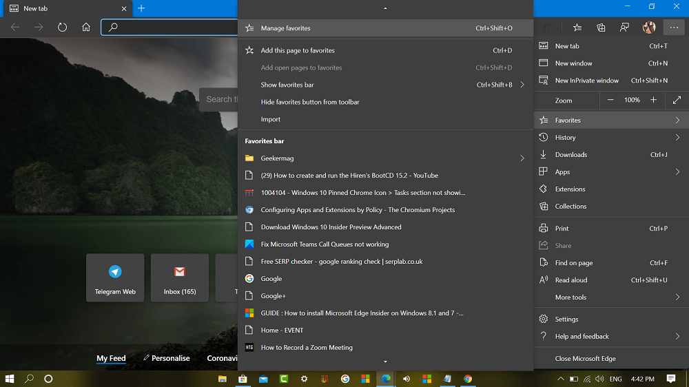 manage bookmarks in Microsoft Edge browser