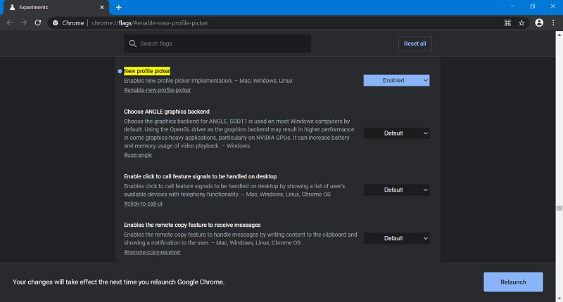 Chrome "New Profile Picker" flag in Chrome