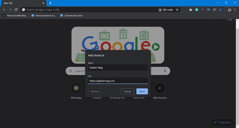 quick shortcut chrome