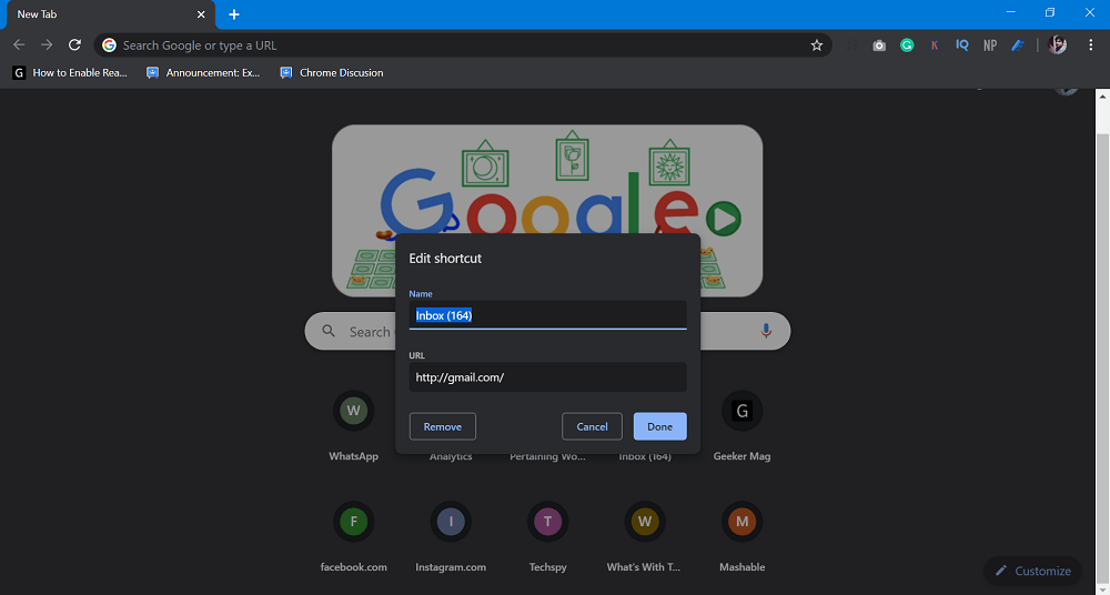 Remove chrome shortcut