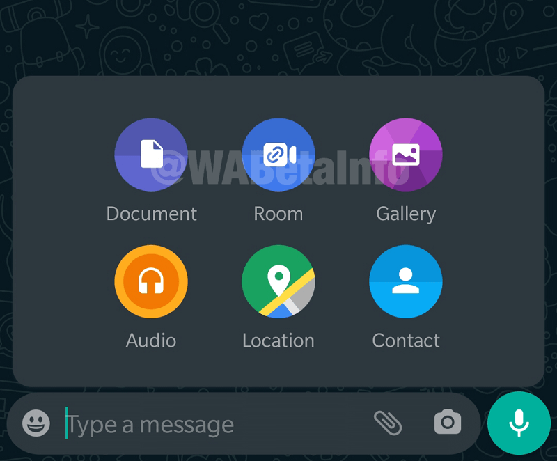 rooms shortcut in whatsapp chat sheet