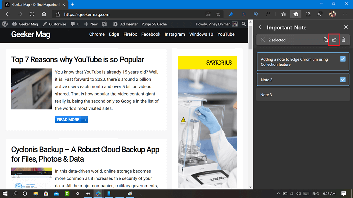 select note in Microsoft edge