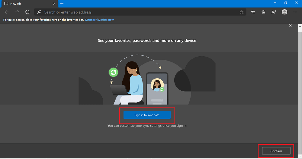 Log into Microsoft Edge using Microsoft account