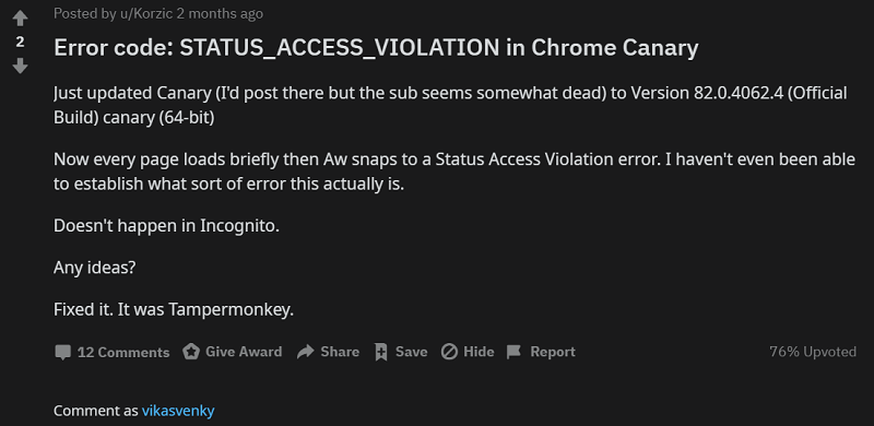 Status access violation google chrome что делать