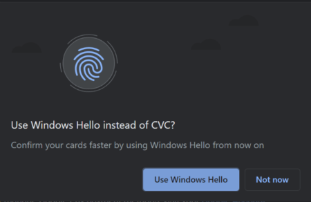 use Windows Hello to make payments with Chrome