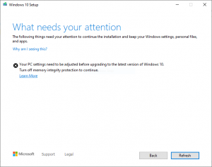 Fix – Unable to Install Windows 10 Version 2004, if Memory Integrity is Enabled Fix - Unable to Install Windows 10 Version 2004, if Memory Integrity is Enabled
