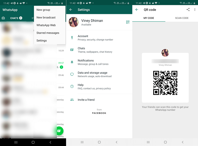 Personal QR Code tab in WhatsApp