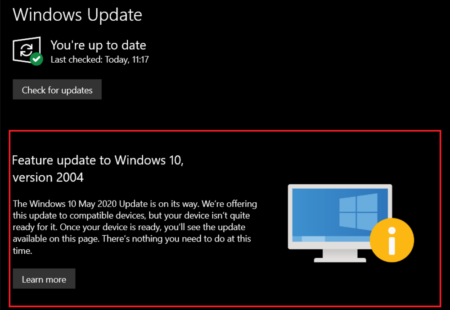 Windows update is now showing Windows 10 2004 “isn’t quite ready” banner to Some