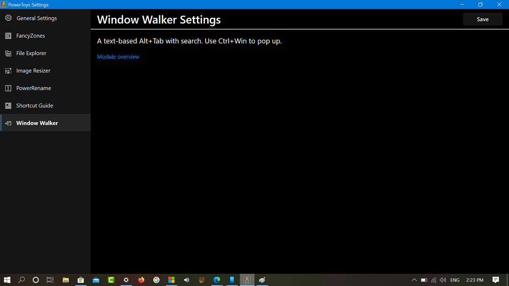 Windows 10 Powertoys WIndow Walker settings
