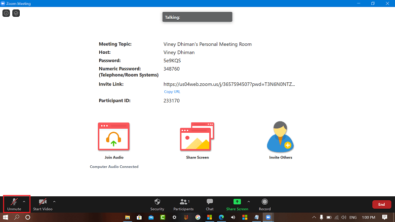 unmute mic in zoom app