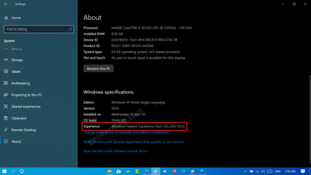 What's New in Windows Feature Experience Pack in Windows 10 version 2004