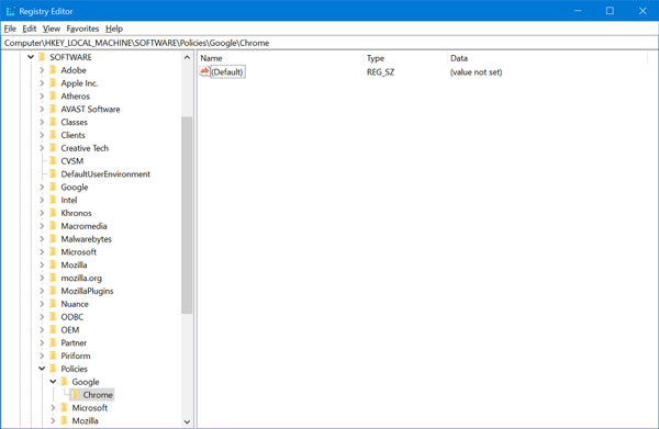 Chrome registry in windows 10