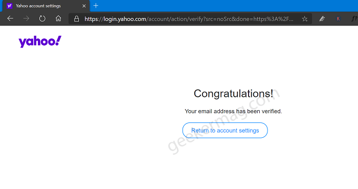 yahoo mail your email has been verified