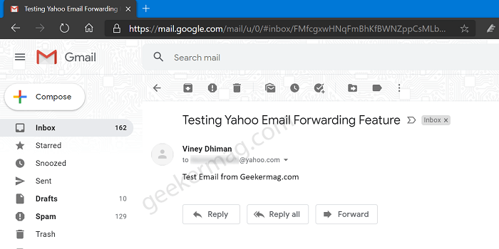 yahoo mail forwarding testing email