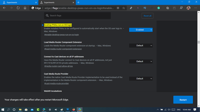 microsoft edge desktop pwas run on os login flag