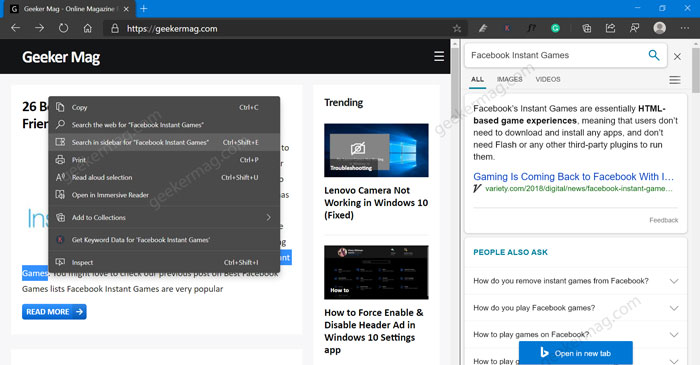 How to Use Sidebar Search feature in Microsoft Edge - 66