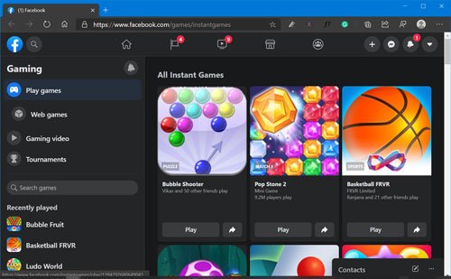 play facebook instant games on facebook for web