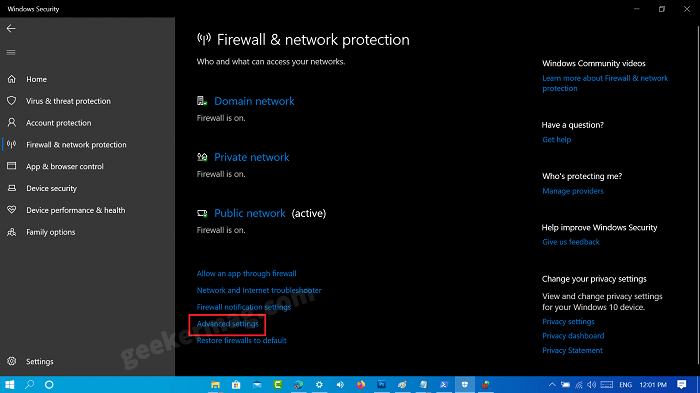 Firewall & network protection advanced settings windows 10