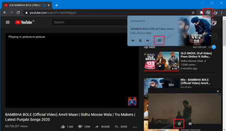 Chrome gets Picture-in-Picture Mode icon in Media Control Toolbar