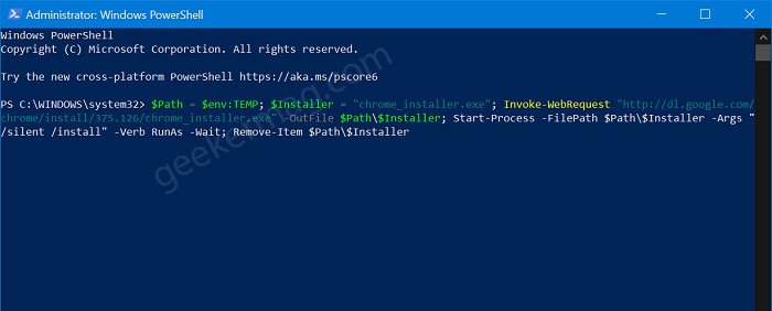 install chrome on windows 10 using windows powershell