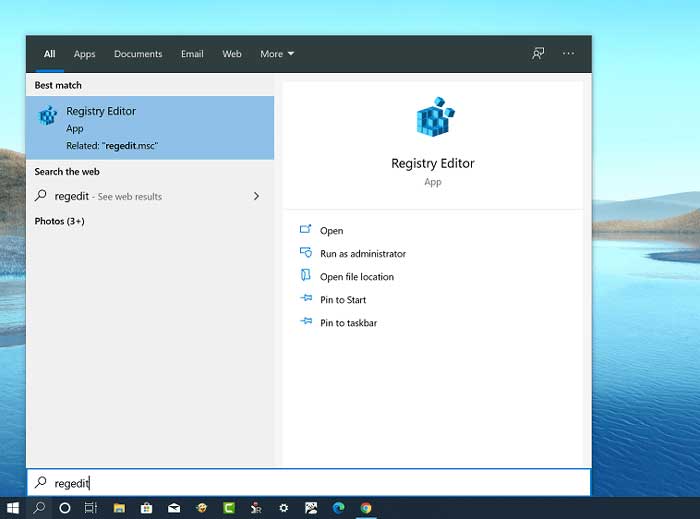 Launch Registry Editor in Windows 10