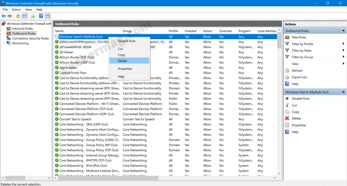 delete outbound rule in windows firewall