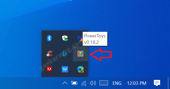 powertoys app icon in system tray of windows 10