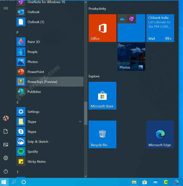 run powertoys from the start menu of windows 10
