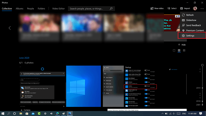 Photos app settings in windows 10