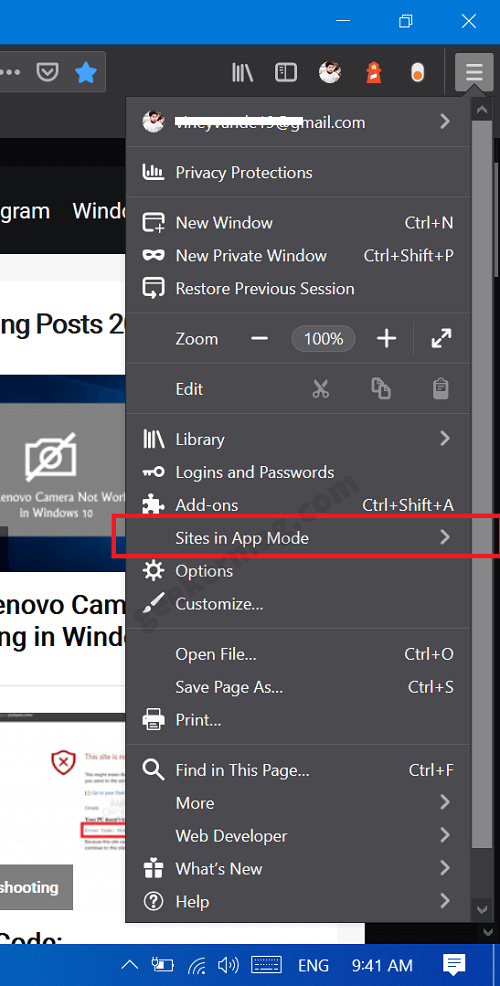 How to  Use This Site in App Mode  in Firefox v77 - 66