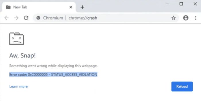 fix - chrome Showing Aw, Snap! Page with Error Code STATUS_ACCESS_VIOLATION 