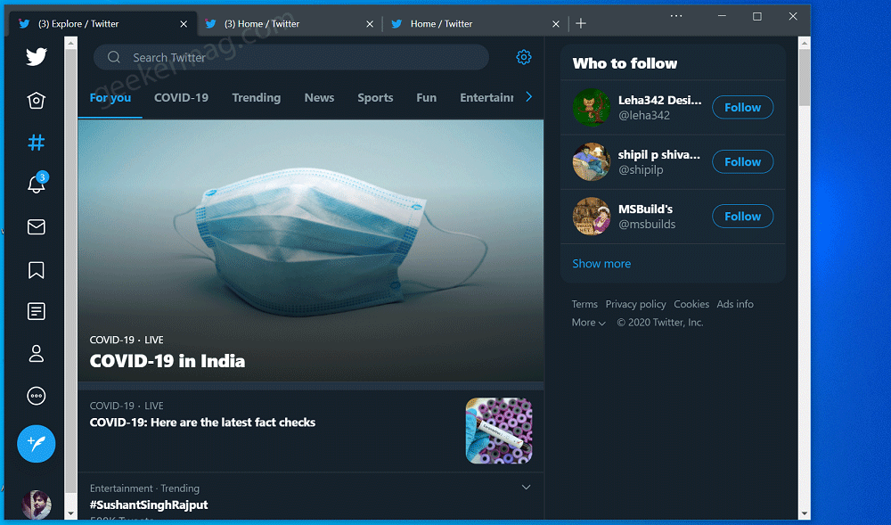 Microsoft added Tab support in Edge PWAs window
