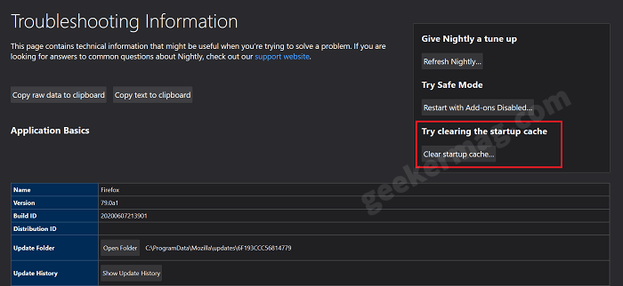 How to Clear Startup Cache in Firefox from about support page - 78