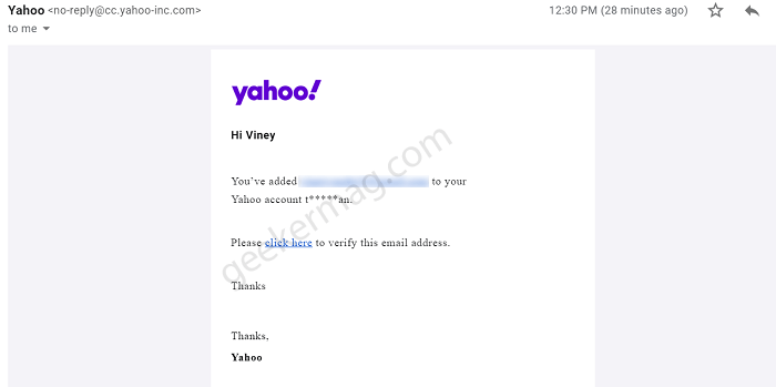 verify yahoo account in gmail