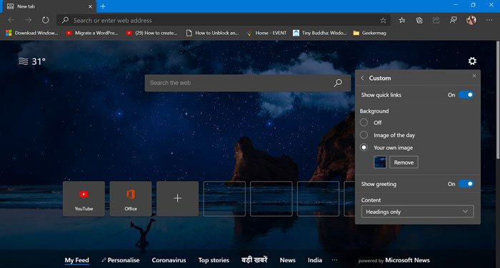 How to Set Custom Background in Microsoft Edge New Tab Page