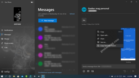 Your Phone app for Windows 10 has hidden copy text from an image feature