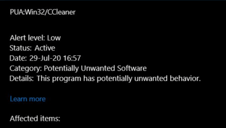 Windows Defender detects CCleaner as Potentially Unwanted App (Temporary Fix)