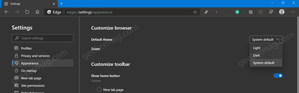 Default Theme option is missing in Microsoft Edge Canary v86 0 572 0 - 24