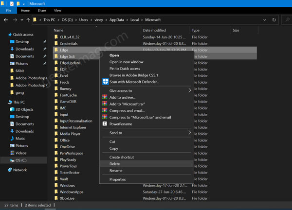 delete edge folder