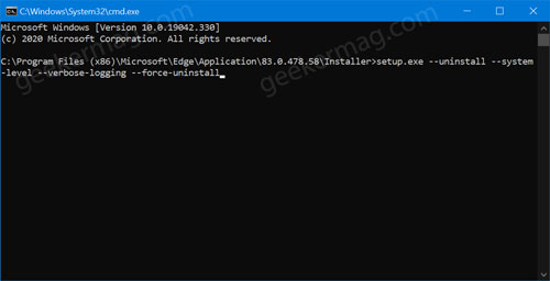 uninstall edge chromium from windows 10 using command prompt