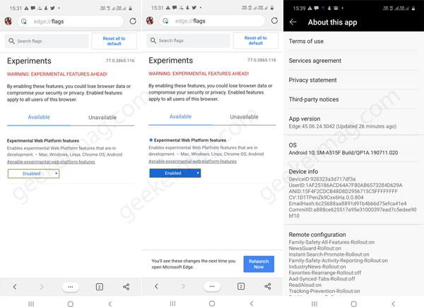 Microsoft Edge for Android gets support for Experimental flags - 16