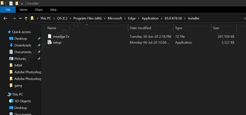 microsoft edge setup folder in windows 10